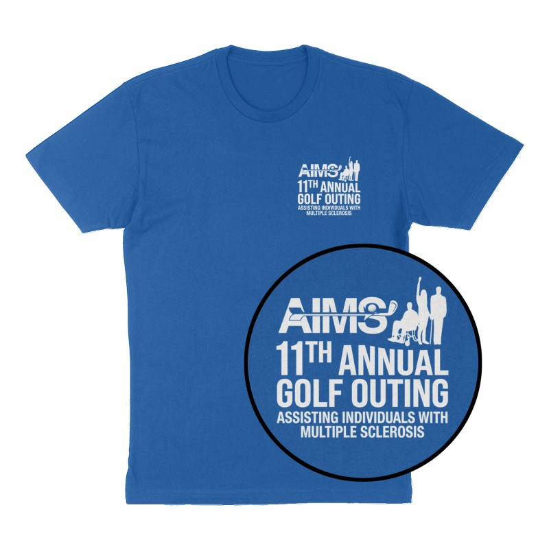 Custom t-shirt: "AIMS 11th Annual Golf Outing ", Left Chest print, royal-blue shirt