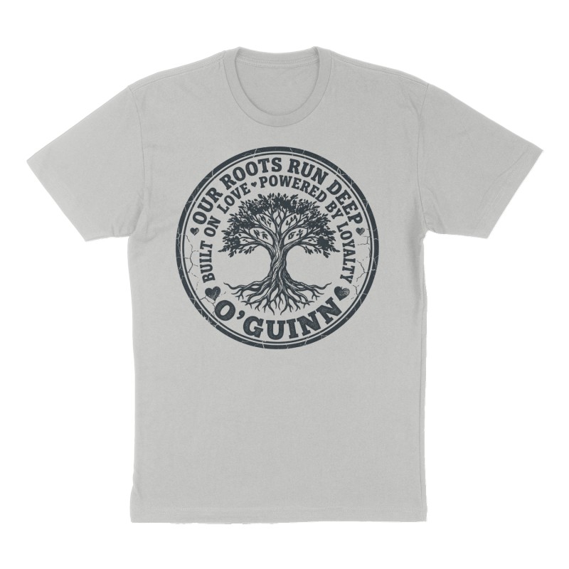 Custom t-shirt: "Our roots run deep built on love powered by loyalty ", Front print, heather-gray shirt
