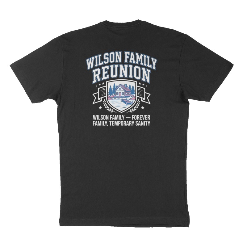 Custom t-shirt: "Wilson family reunion", Back print, black shirt