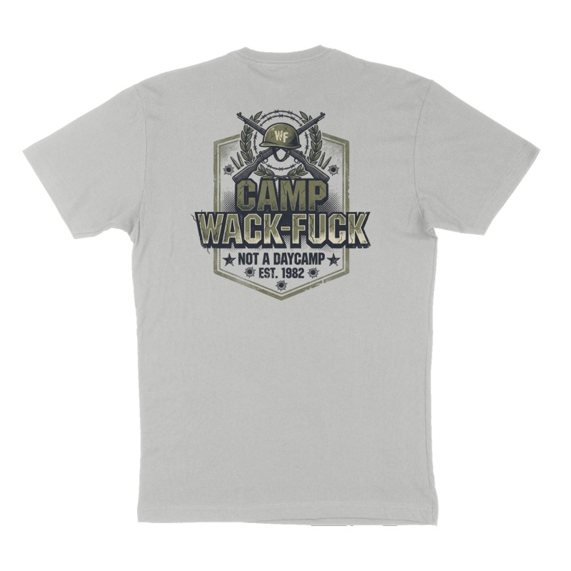 Custom t-shirt: "Camp Wack-Fuck", Back print, heather-gray shirt
