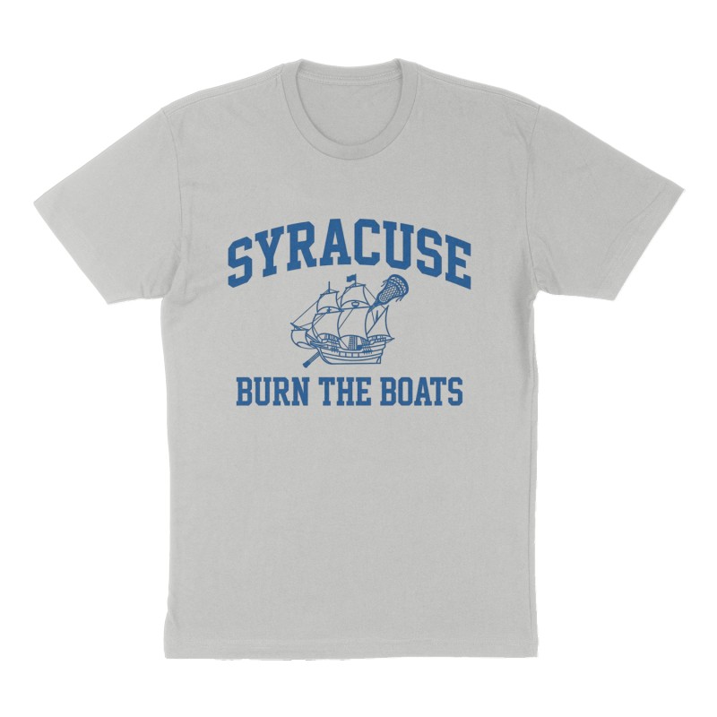 Custom t-shirt: "Burn The Boats", Front print, heather-gray shirt