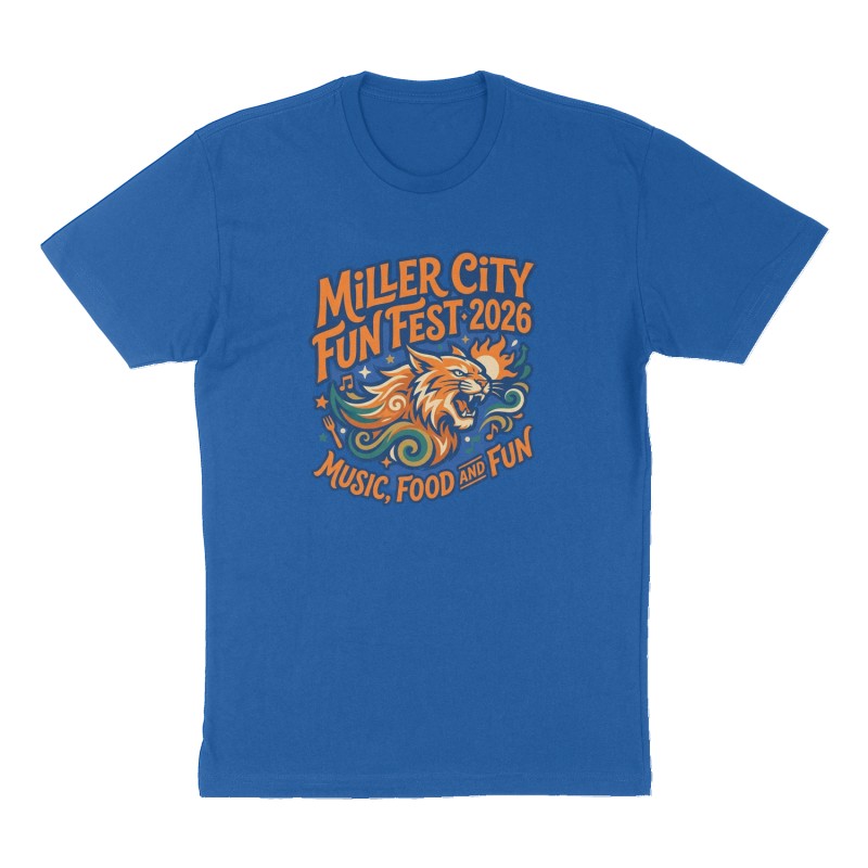 Custom t-shirt: "Miller City Fun Fest 2026", Front print, royal-blue shirt