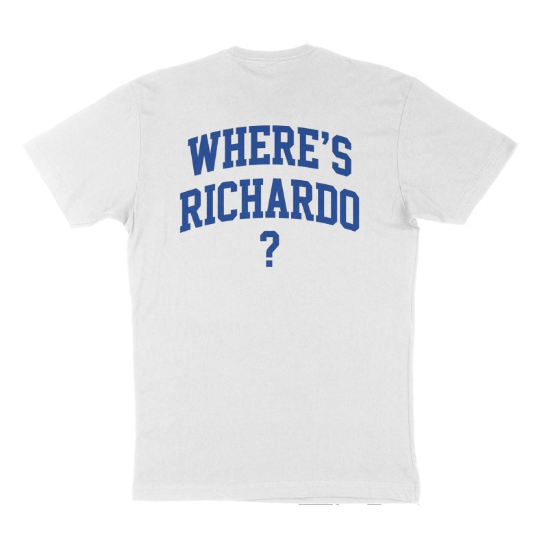 Custom t-shirt: "Where's Richardo ?", Back print, white shirt