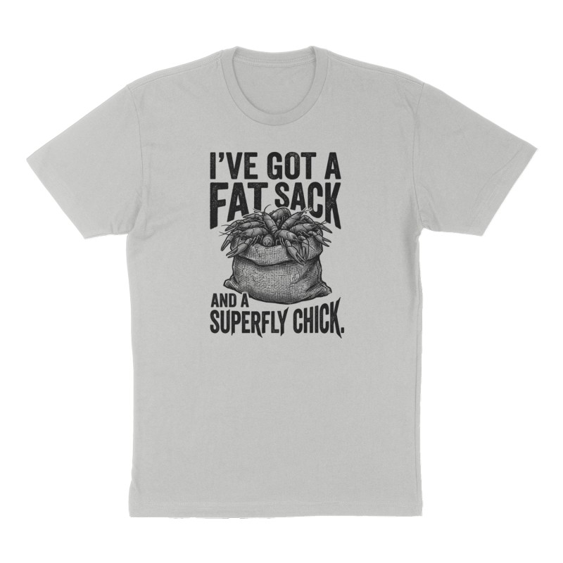 Custom t-shirt: "I've got a fat sack and a superfly chick.", Front print, heather-gray shirt