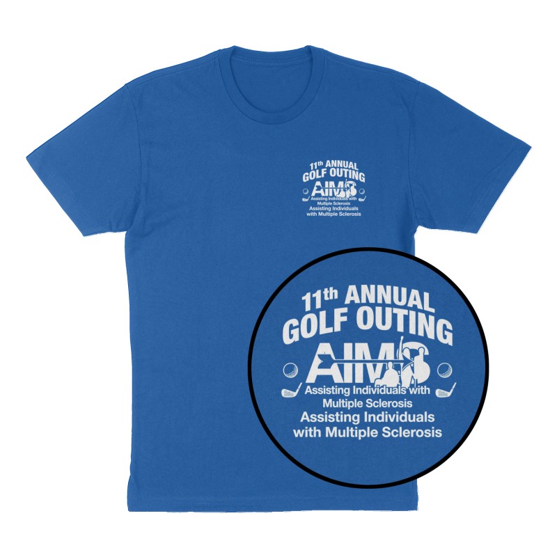 Custom t-shirt: "AIMS 11th Annual Golf Outing ", Left Chest print, royal-blue shirt