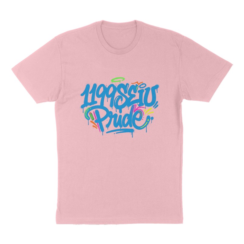 Custom t-shirt: "1199SEIU Pride", Front print, pink shirt