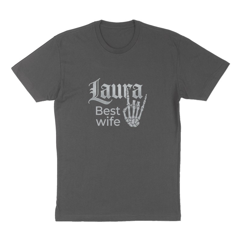 Custom t-shirt: "Laura", Front print, charcoal shirt
