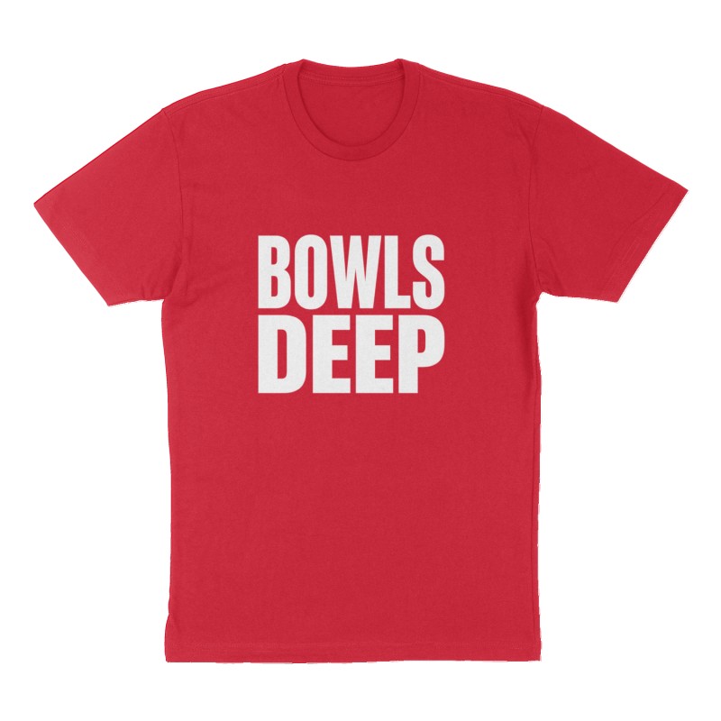Custom t-shirt: "Bowls Deep", Front print, red shirt