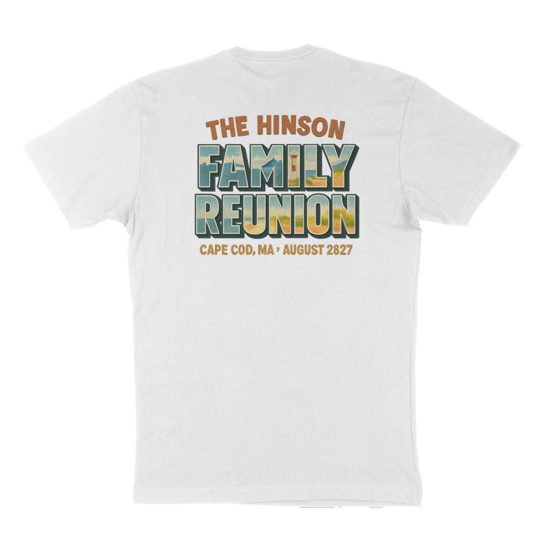 Custom t-shirt: "The Hinson family Reunion", Back print, white shirt
