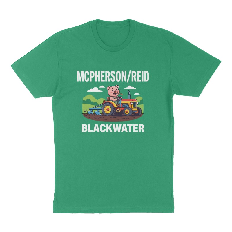 Custom t-shirt: "McPherson/Reid", Front print, green shirt