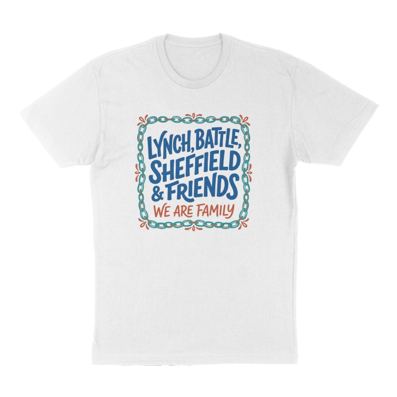 Custom t-shirt: "Lynch, Battle, Sheffield & Friends", Front print, white shirt