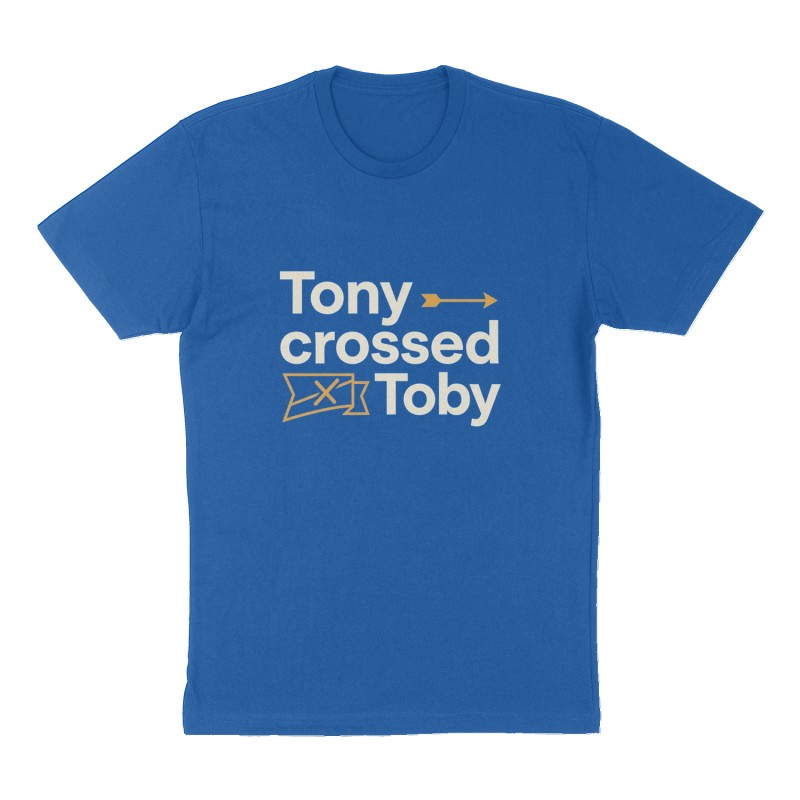 Custom t-shirt: " Tony crossed out Toby", Front print, royal-blue shirt