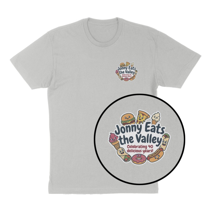 Custom t-shirt: "Jonny Eats the Valley", Left Chest print, heather-gray shirt