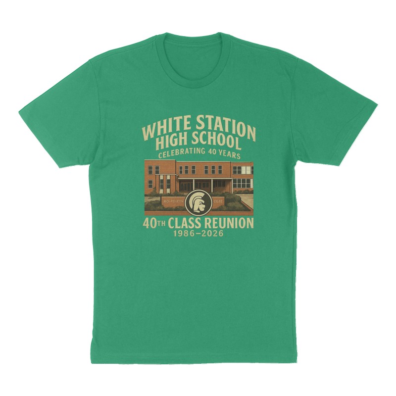 Custom t-shirt: "WHITE STATION HIGH SCHOOL", Front print, green shirt