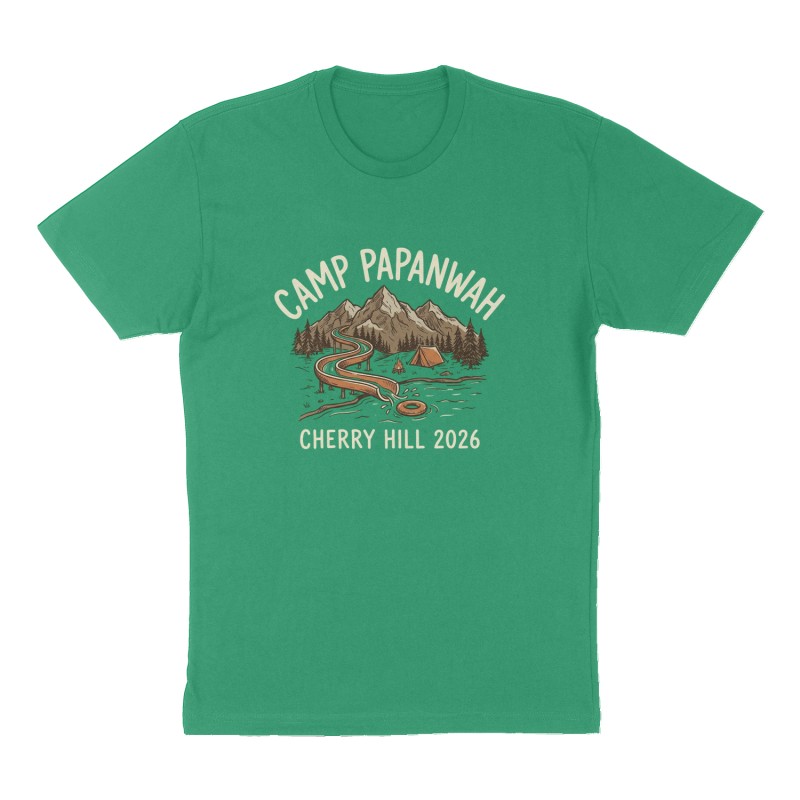 Custom t-shirt: "Camp Papanwah", Front print, green shirt