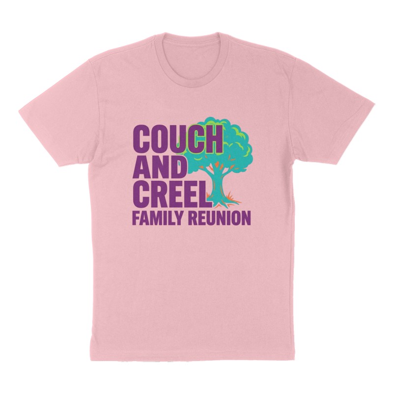 Custom t-shirt: "Couch and Creel Family Reunion ", Front print, pink shirt