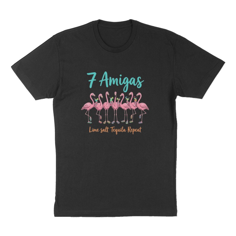 Custom t-shirt: "7 Amigas ", Front print, black shirt