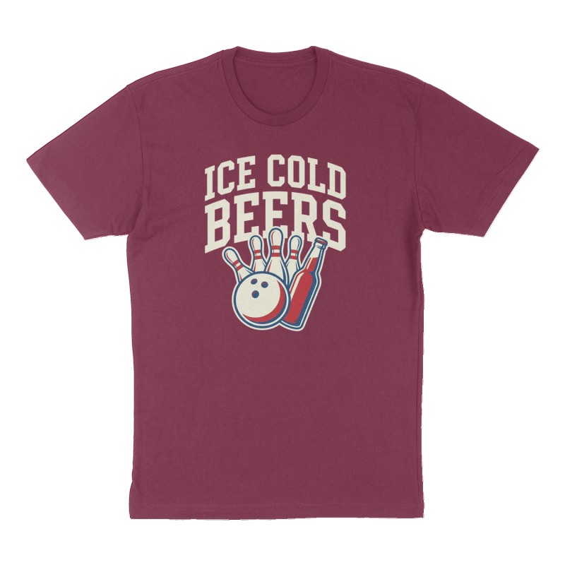 Custom t-shirt: "Ice Cold Beers", Front print, maroon shirt