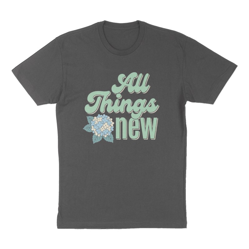 Custom t-shirt: "All Things new", Front print, charcoal shirt
