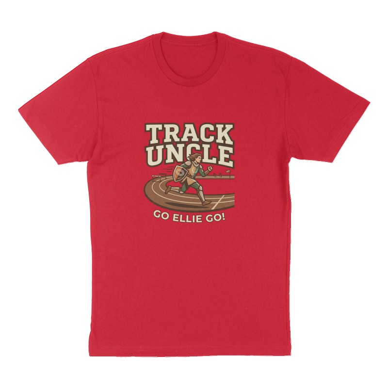 Custom t-shirt: "Track Uncle", Front print, red shirt