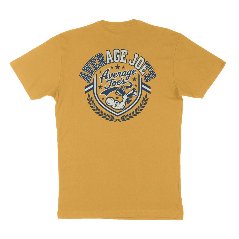 Custom t-shirt design, Back print, mustard-yellow shirt