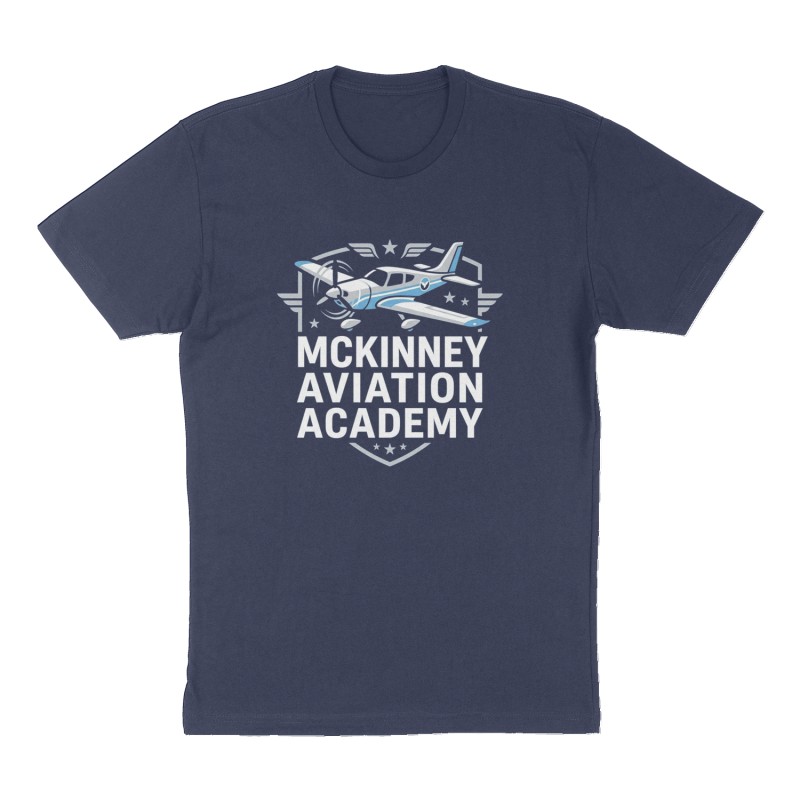 Custom t-shirt: "McKinney Aviation Academy", Front print, navy shirt