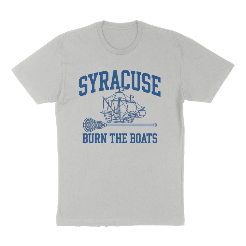 Custom t-shirt: "Burn The Boats", Front print, heather-gray shirt