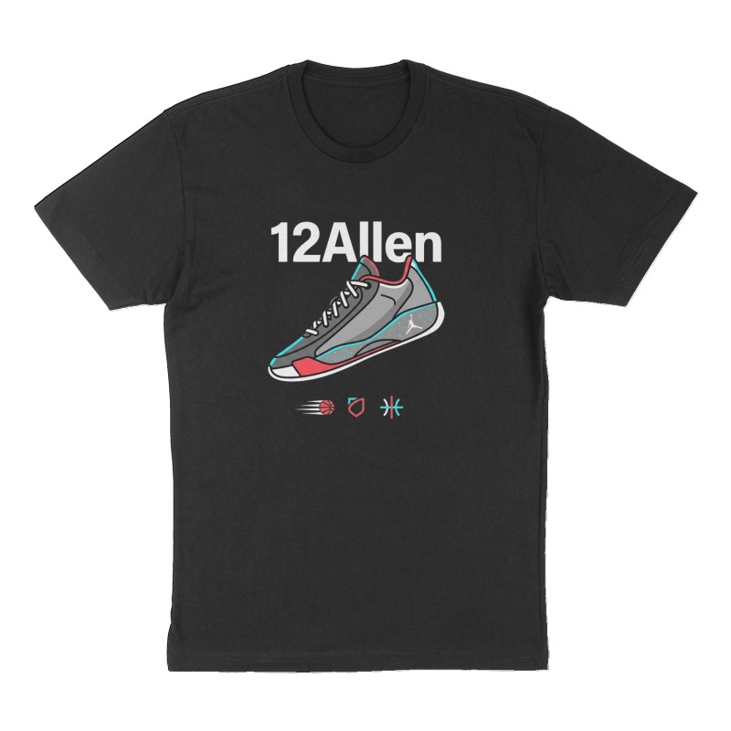 Custom t-shirt: "12Allen", Front print, black shirt