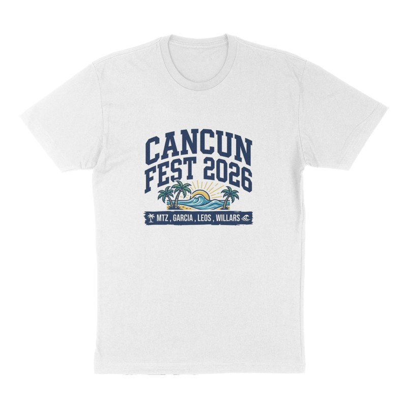 Custom t-shirt: "Cancun Fest 2026 ", Front print, white shirt