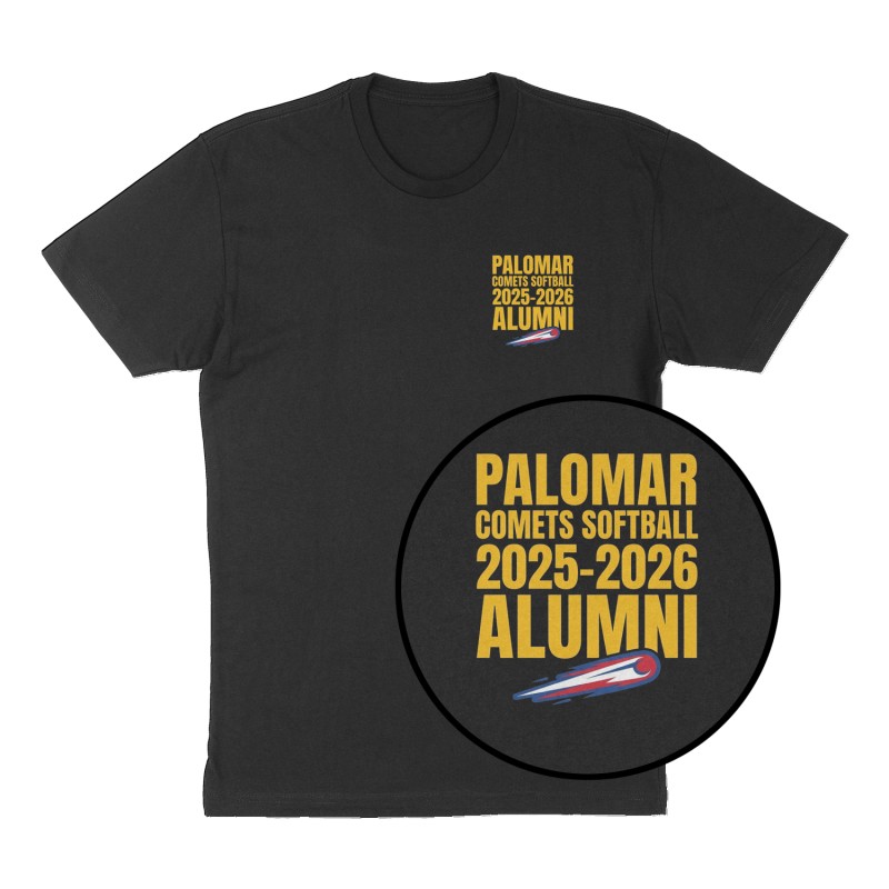 Custom t-shirt: "Palomar Comets Softball 2025-2026 Alumni", Left Chest print, black shirt