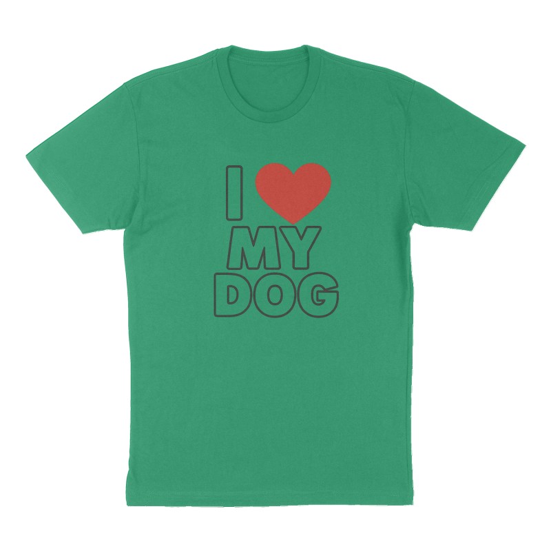 Custom t-shirt: "I heart my dog", Front print, green shirt