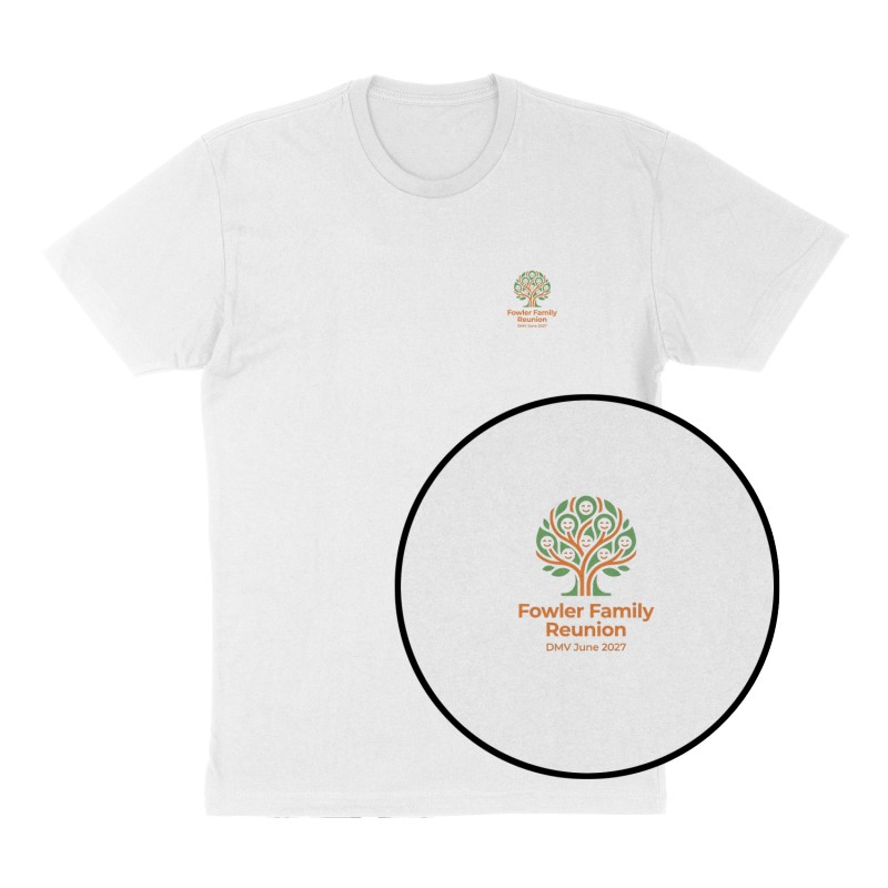 Custom t-shirt: "Fowler Family Reunion", Left Chest print, white shirt