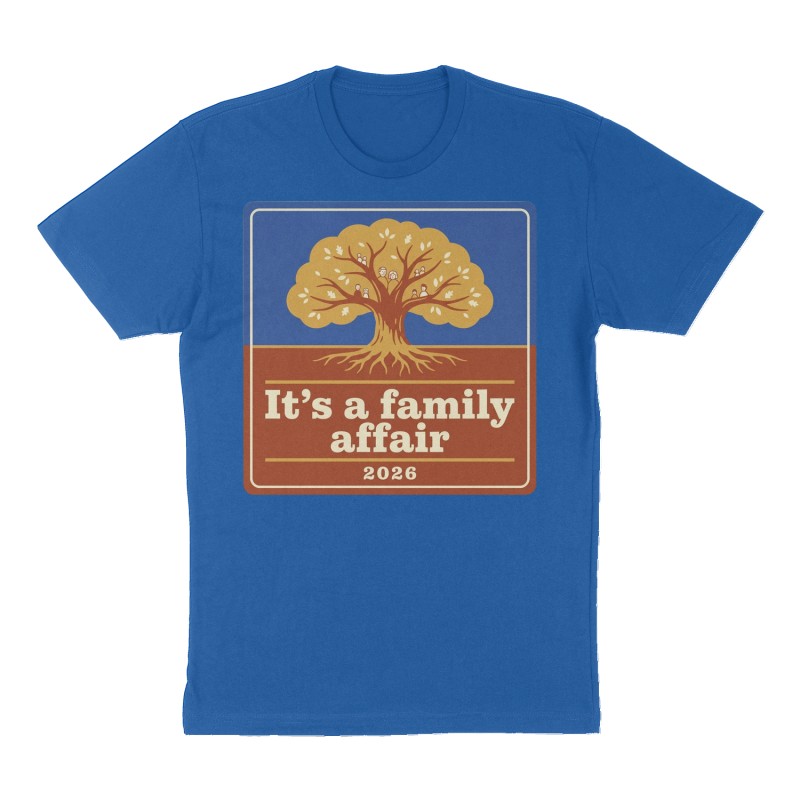 Custom t-shirt: "It's a family affair", royal-blue shirt