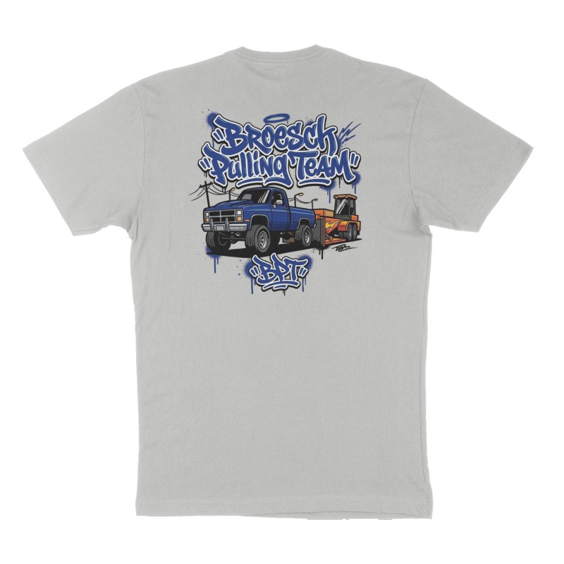 Custom t-shirt: "Broesch Pulling Team", Back print, heather-gray shirt