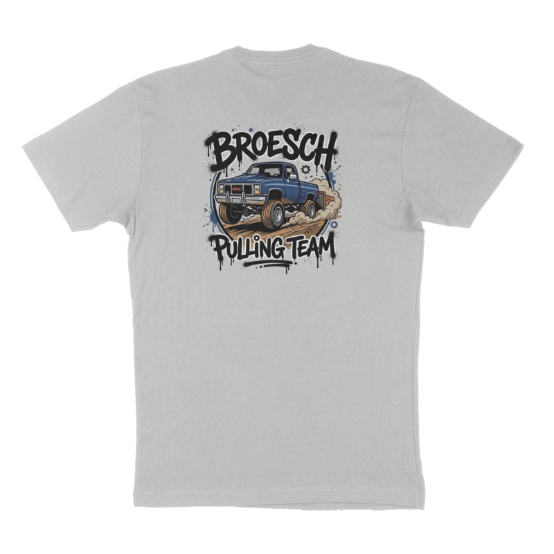 Custom t-shirt: "Broesch Pulling Team", Back print, heather-gray shirt