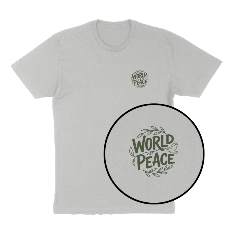Custom t-shirt: "World Peace", Left Chest print, heather-gray shirt