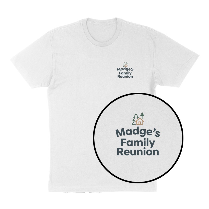 Custom t-shirt: "Madge’s Family Reunion", Left Chest print, white shirt