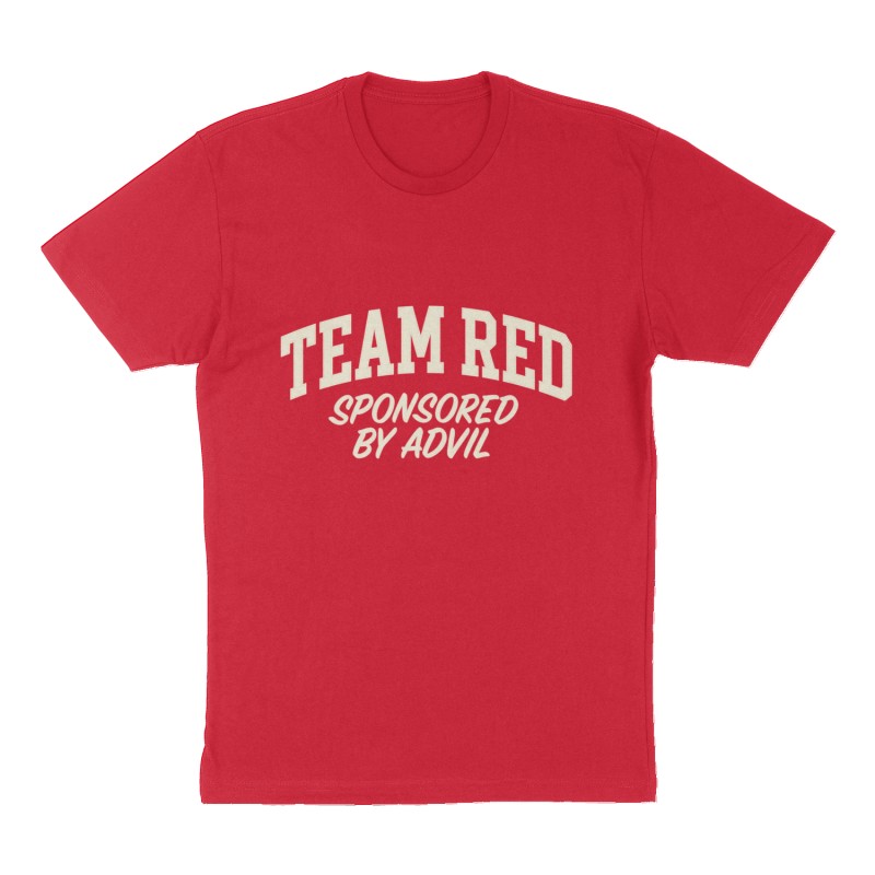 Custom t-shirt: "Team red", Front print, red shirt