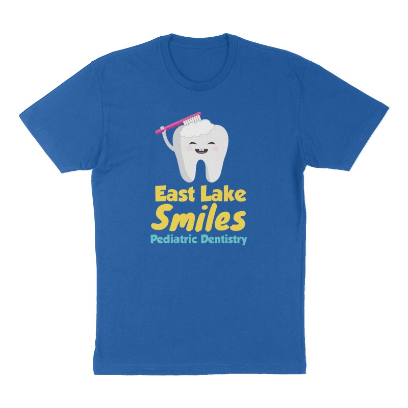 Custom t-shirt: "East Lake Smiles Pediatric Dentistry", Front print, royal-blue shirt