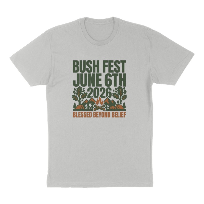 Custom t-shirt: "Bush Fest June 6th2026", Front print, heather-gray shirt