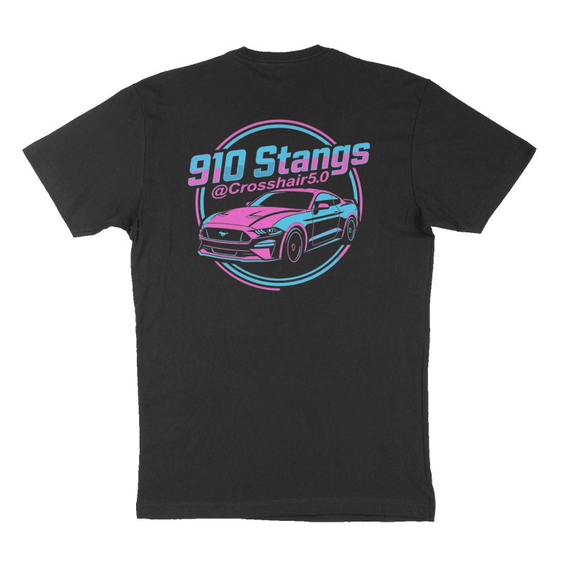 Custom t-shirt: "910 Stangs", Back print, black shirt