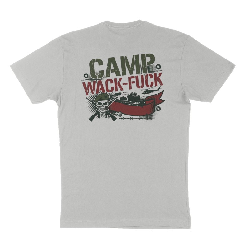 Custom t-shirt: "Camp Wack-Fuck", Back print, heather-gray shirt