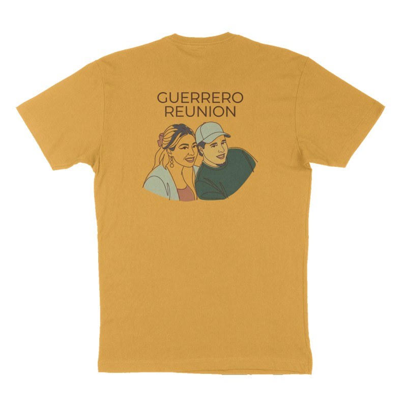 Custom t-shirt: "Guerrero Reunion ", Back print, mustard-yellow shirt