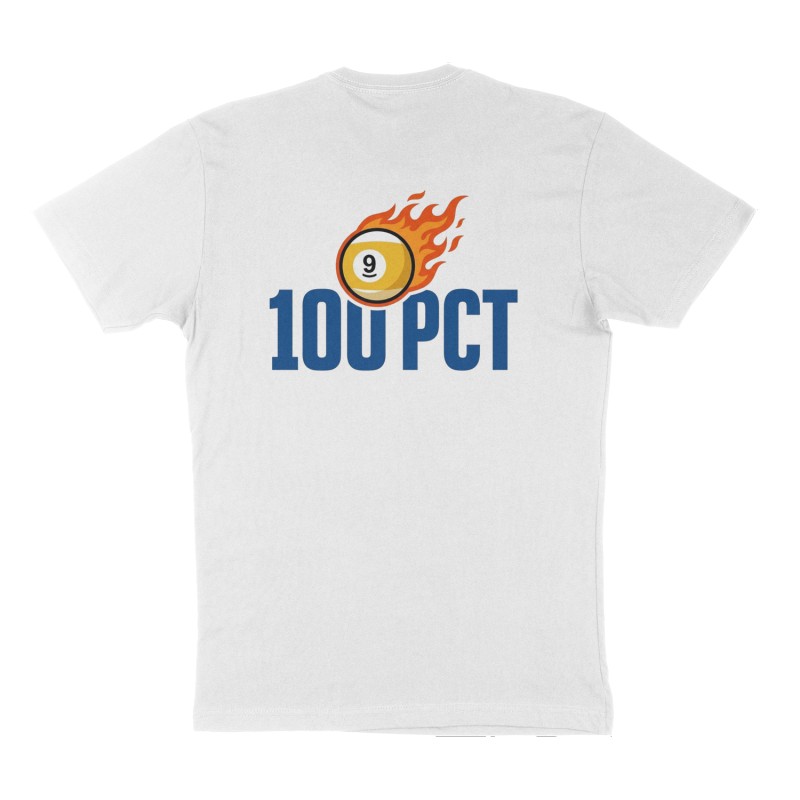 Custom t-shirt: "100 PCT", Back print, white shirt