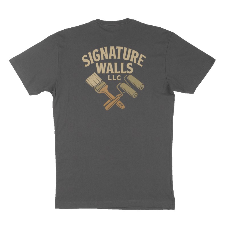 Custom t-shirt: "Signature Walls LLC", Back print, charcoal shirt