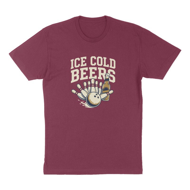 Custom t-shirt: "Ice Cold Beers", Front print, maroon shirt