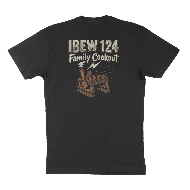 Custom t-shirt: "IBEW 124 Family Cookout ", Back print, black shirt