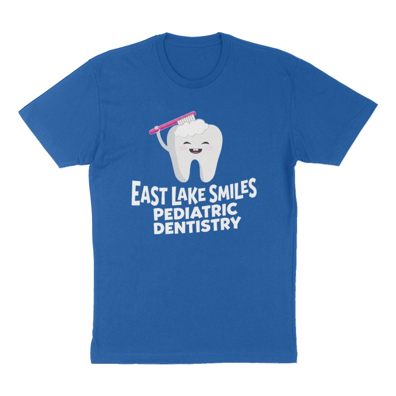 Custom t-shirt: "East Lake Smiles Pediatric Dentistry", Front print, royal-blue shirt