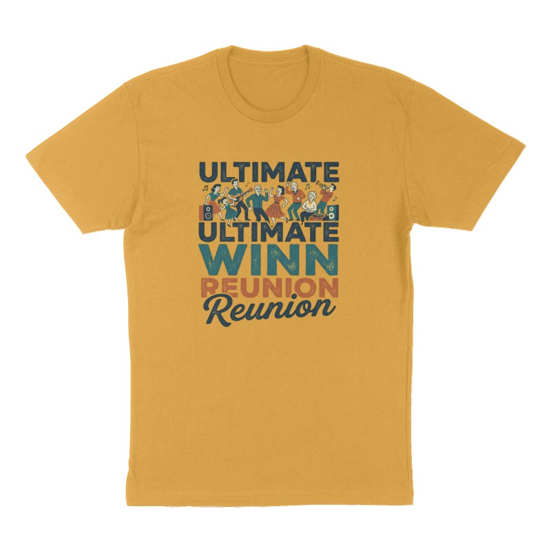 Custom t-shirt: "Ultimate Winn Reunion", Front print, mustard-yellow shirt