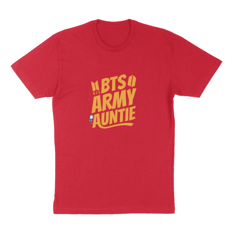 Custom t-shirt: "BTS ARMY AUNTIE", Front print, red shirt